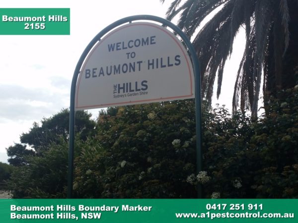 Picture of the Beaumont Hills Boundary Marker. A1 Pest Control has serviced the area for over 30 years and continues to service regular customers from the area.